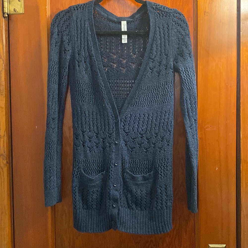 Navy Knit Button Sweater Cardigan